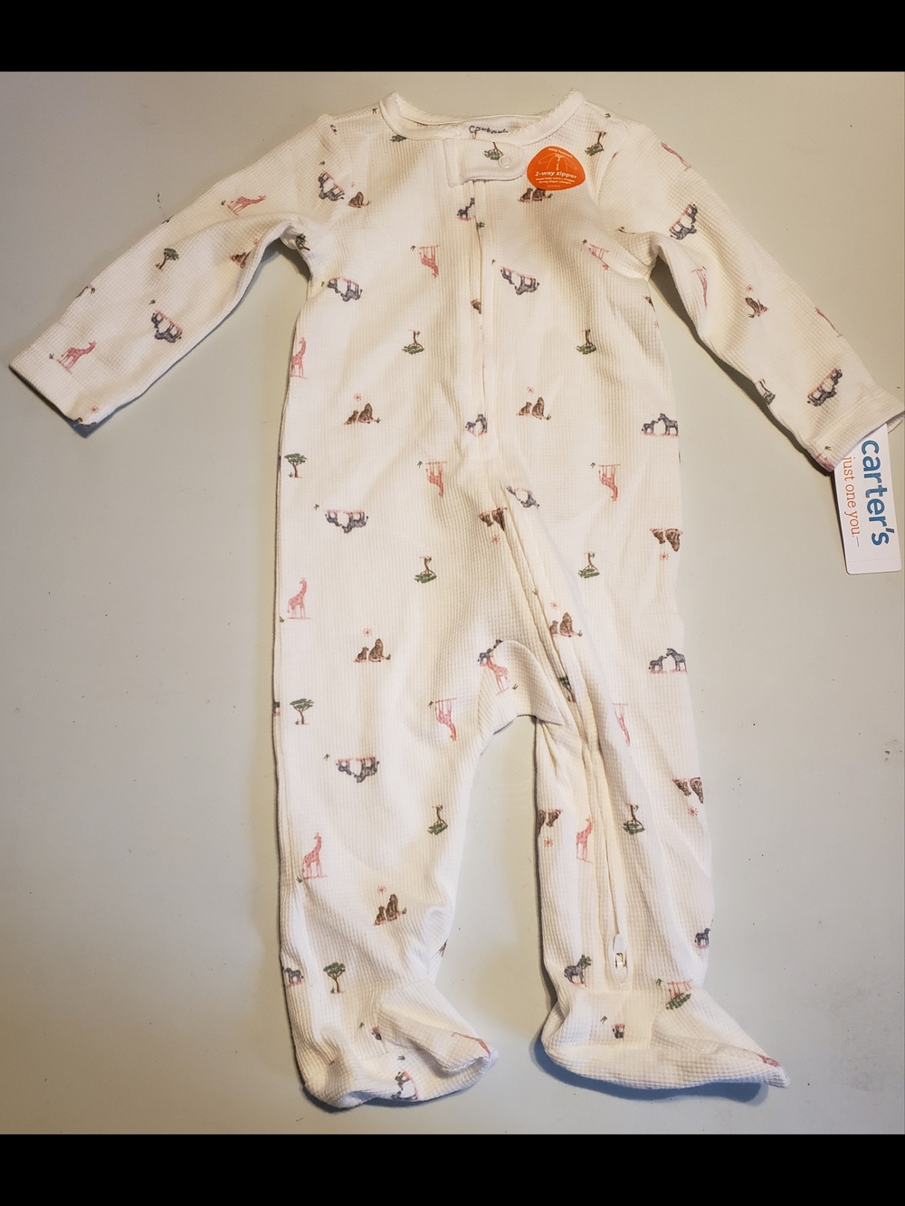 Carter's Cream Footed One-Piece with Pink and Green Safari Prints